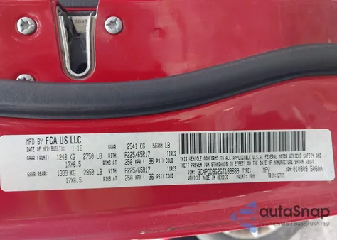 2016 Dodge Journey Sxt из США, поврежденный, VIN 3C4PDDBG2GT189669